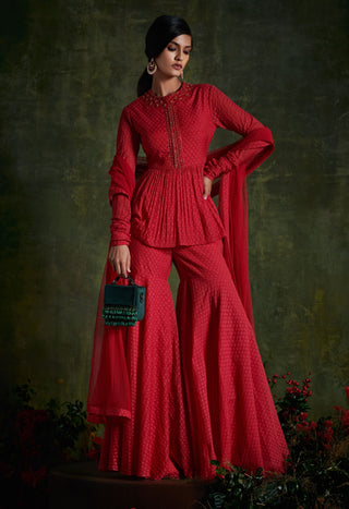 Ridhi Mehra-Hibiscus Red Embroidered Sharara Set-INDIASPOPUP.COM