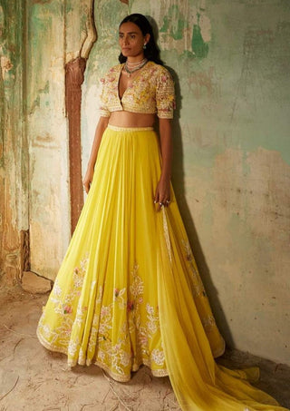 Ridhi Mehra-Aftaab Yellow Embroidered Lehenga Set-INDIASPOPUP.COM