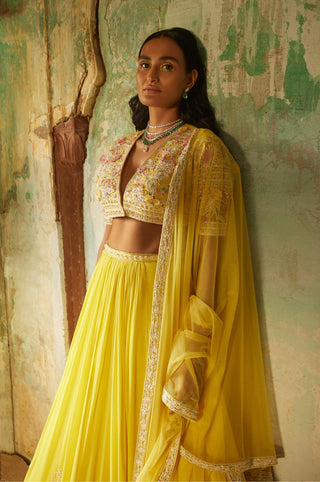 Ridhi Mehra-Aftaab Yellow Embroidered Lehenga Set-INDIASPOPUP.COM