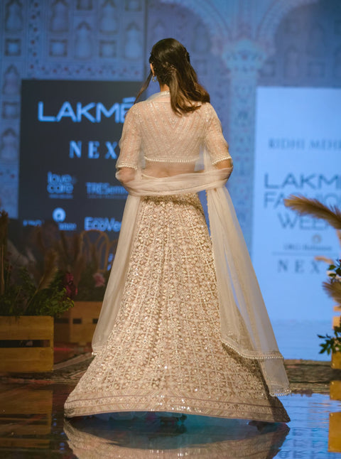 Ridhi Mehra - Champagne & Ivory Lehenga Set - INDIASPOPUP.COM