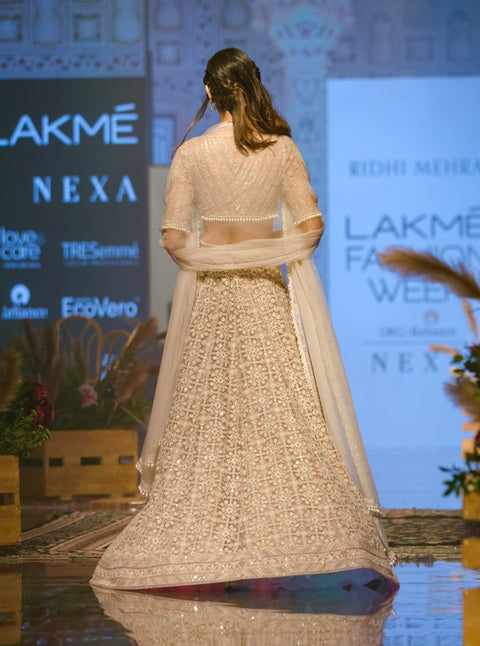 Ridhi Mehra - Champagne & Ivory Lehenga Set - INDIASPOPUP.COM