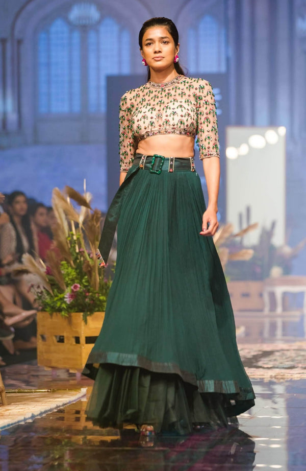 Ridhi Mehra-Emerald Green Skirt With Blouse-INDIASPOPUP.COM