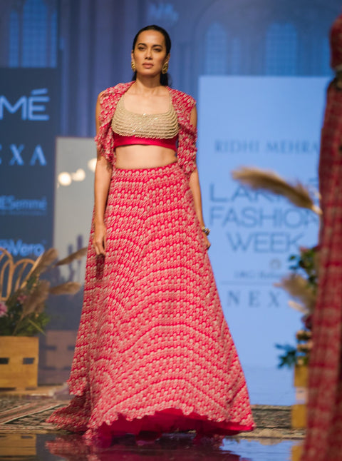 Ridhi Mehra-Pink Embroidered Blouse With Skirt-INDIASPOPUP.COM