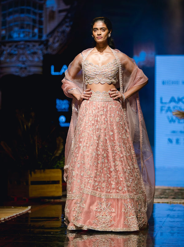 Ridhi Mehra - Peach Embroidered Lehenga Set - INDIASPOPUP.COM
