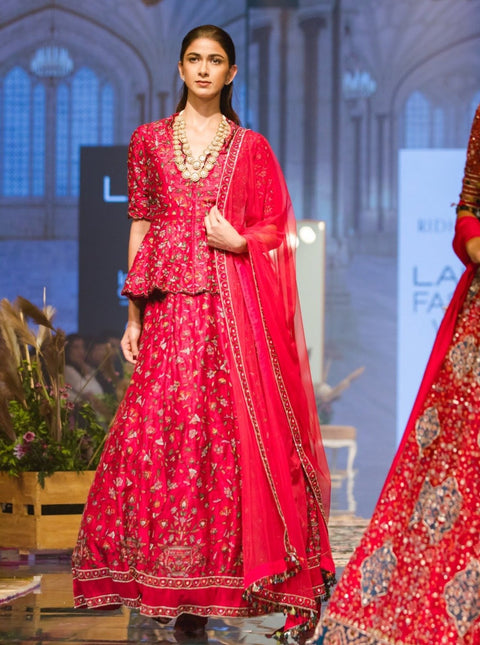 Ridhi Mehra - Deep Fuschia Lehenga Set With Peplum - INDIASPOPUP.COM