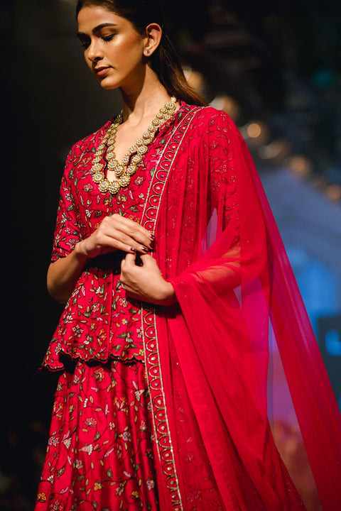 Ridhi Mehra - Deep Fuschia Lehenga Set With Peplum - INDIASPOPUP.COM