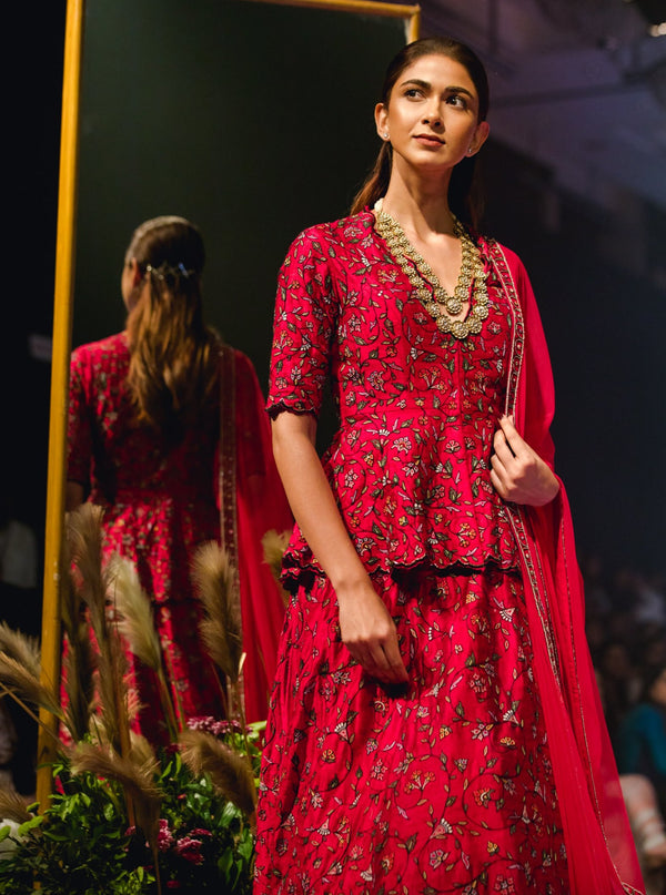 Ridhi Mehra - Deep Fuschia Lehenga Set With Peplum - INDIASPOPUP.COM