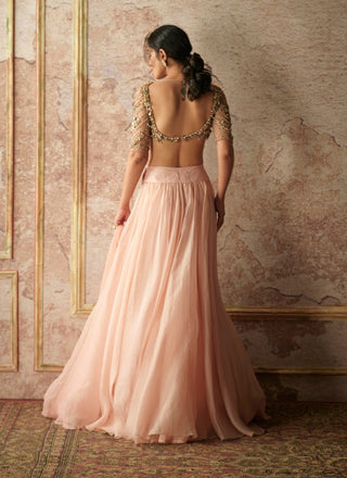 Ridhi Mehra-Peach & Champagne Skirt Set-INDIASPOPUP.COM