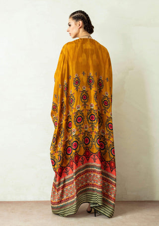 Rajdeep Ranawat-Mustard Kaftan With Embellished Belt-INDIASPOPUP.COM