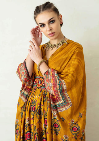 Rajdeep Ranawat-Mustard Kaftan With Embellished Belt-INDIASPOPUP.COM