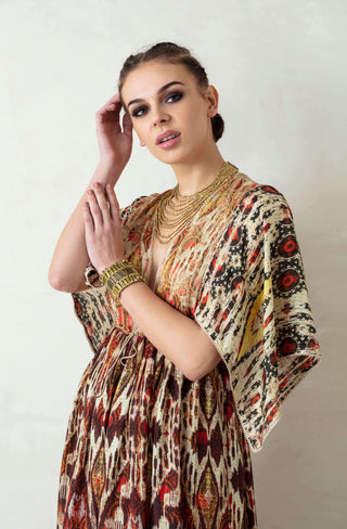 Rajdeep Ranawat-Beige Printed Kaftan Dress-INDIASPOPUP.COM