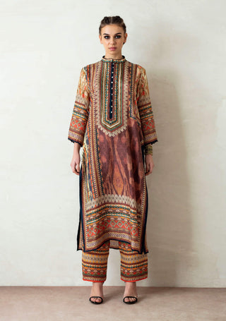 Rajdeep Ranawat-Brown Printed Kurta With Palazzo-INDIASPOPUP.COM