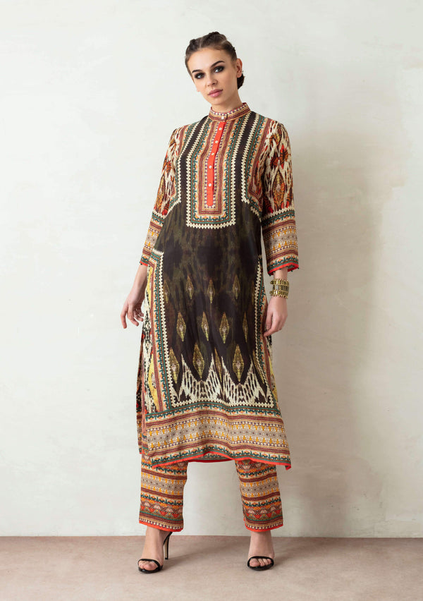 Rajdeep Ranawat-Multicolor Slit Tunic With Printed Palazzo-INDIASPOPUP.COM