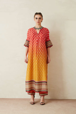 Rajdeep Ranawat-Orange Printed Kimono Tunic With Palazzo And Stole-INDIASPOPUP.COM