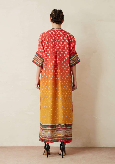 Rajdeep Ranawat-Orange Printed Kimono Tunic With Palazzo-INDIASPOPUP.COM