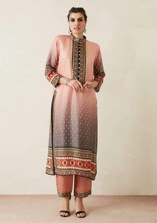 Rajdeep Ranawat-Peach Printed Kurta With Palazzo And Stole-INDIASPOPUP.COM