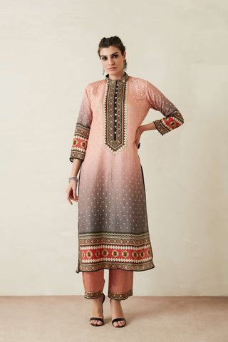 Rajdeep Ranawat-Peach Printed Kurta With Palazzo And Stole-INDIASPOPUP.COM