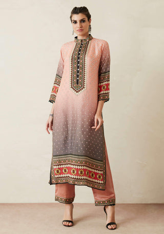 Rajdeep Ranawat-Peach Printed Kurta With Palazzo And Stole-INDIASPOPUP.COM