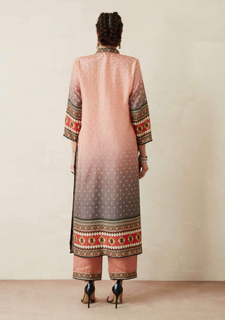 Rajdeep Ranawat-Peach Printed Kurta With Palazzo And Stole-INDIASPOPUP.COM