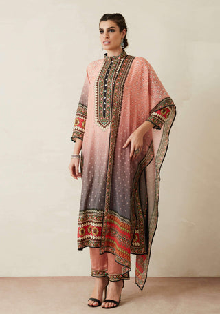 Rajdeep Ranawat-Peach Printed Kurta With Palazzo And Stole-INDIASPOPUP.COM