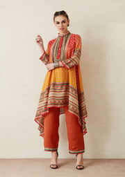 Rajdeep Ranawat-Orange Draped Tunic With Palazzo-INDIASPOPUP.COM