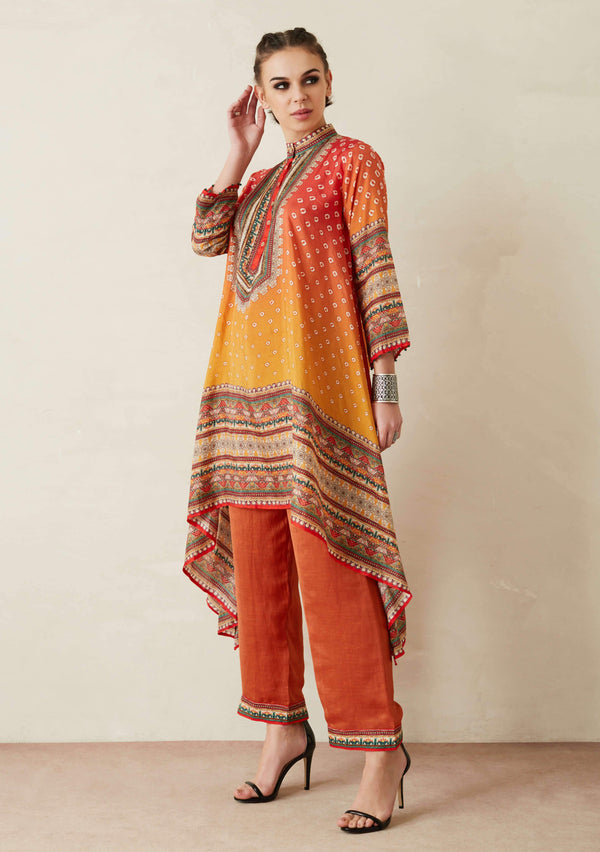 Rajdeep Ranawat-Orange Draped Tunic With Palazzo-INDIASPOPUP.COM