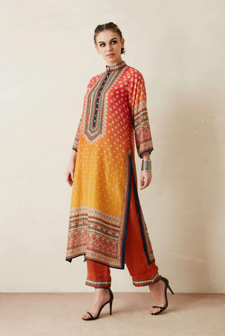 Rajdeep Ranawat-Orange Printed Kurta With Palazzo And Stole-INDIASPOPUP.COM