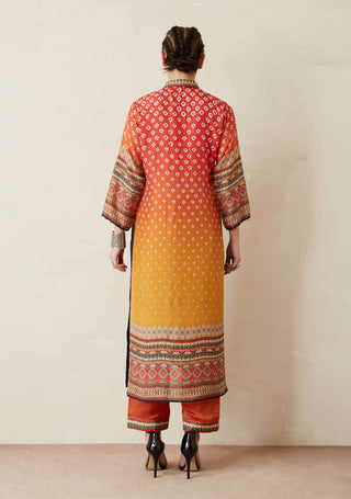 Rajdeep Ranawat-Orange Printed Kurta With Palazzo And Stole-INDIASPOPUP.COM