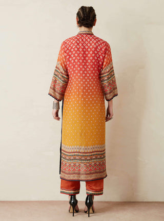 Rajdeep Ranawat-Orange Printed Kurta With Palazzo-INDIASPOPUP.COM