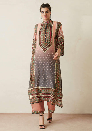 Rajdeep Ranawat-Peach Long Kurta With Palazzo-INDIASPOPUP.COM