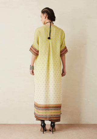 Rajdeep Ranawat-Lime Green Printed Kimono Tunic With Palazzo-INDIASPOPUP.COM