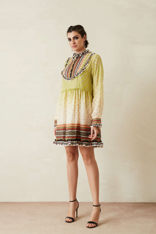Rajdeep Ranawat-Lime Green Frilled Dress-INDIASPOPUP.COM