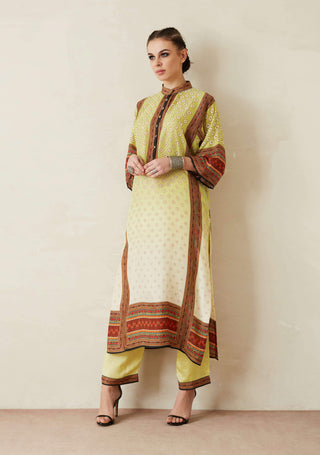 Rajdeep Ranawat-Lime Green Panelled Kurta With Palazzo Pants-INDIASPOPUP.COM