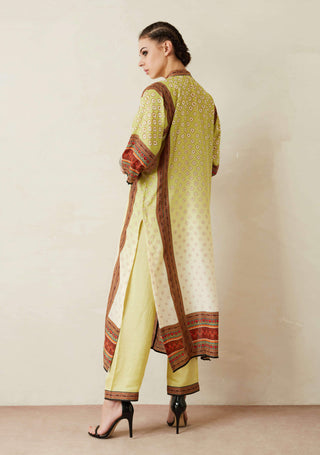 Rajdeep Ranawat-Lime Green Panelled Kurta With Palazzo Pants-INDIASPOPUP.COM