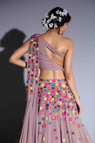 Rachit Khanna Turquoise-Dark Rosegold Crop Top With Skirt-INDIASPOPUP.COM