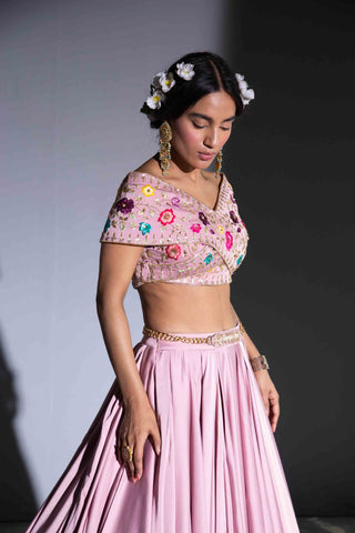 Rachit Khanna Turquoise-Dark Rosegold Top With Skirt And Belt-INDIASPOPUP.COM