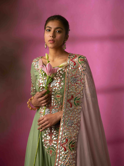 Rachit Khanna Turquoise-Teal Green Georgette Anarkali Set-INDIASPOPUP.COM
