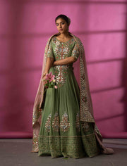 Rachit Khanna Turquoise-Teal Green Georgette Anarkali Set-INDIASPOPUP.COM