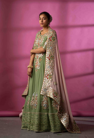 Rachit Khanna Turquoise-Teal Green Georgette Anarkali Set-INDIASPOPUP.COM