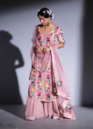 Rachit Khanna Turquoise-Dark Rosegold Embroidered Kurta Set-INDIASPOPUP.COM