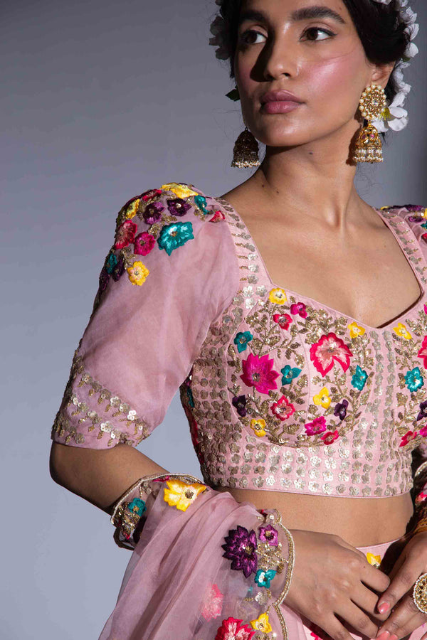 Rachit Khanna Turquoise-Dark Rosegold Lehenga Set-INDIASPOPUP.COM