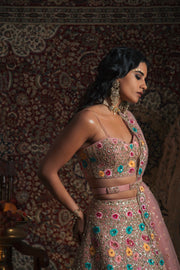Rachit Khanna Turquoise-Rosegold Bahaar Bridal Set-INDIASPOPUP.COM