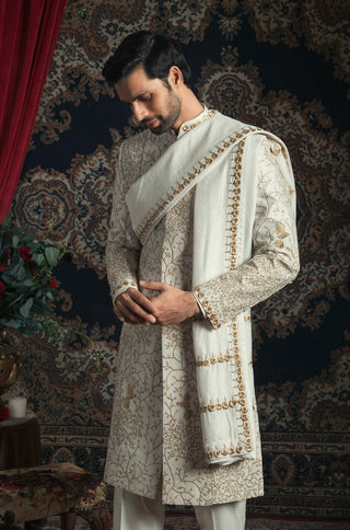 Rachit Khanna Turquoise-Ivory Sherwani Set-INDIASPOPUP.COM