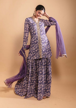 Ria Shah-Purple Embroidered Sharara Set-INDIASPOPUP.COM