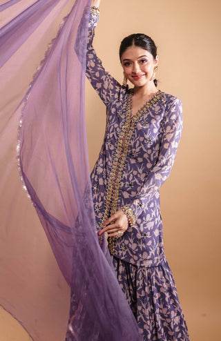 Ria Shah-Purple Embroidered Sharara Set-INDIASPOPUP.COM