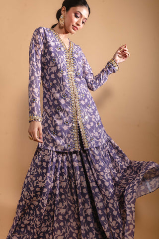 Ria Shah-Purple Embroidered Sharara Set-INDIASPOPUP.COM