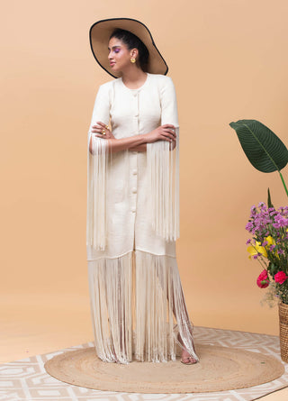 Rishi & Vibhuti-Vivid Ivory Fringe Dress-INDIASPOPUP.COM