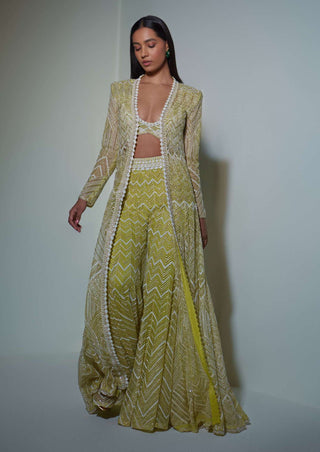 Ritika Mirchandani-Lime Green Sharara With Jacket And Bustier-INDIASPOPUP.COM