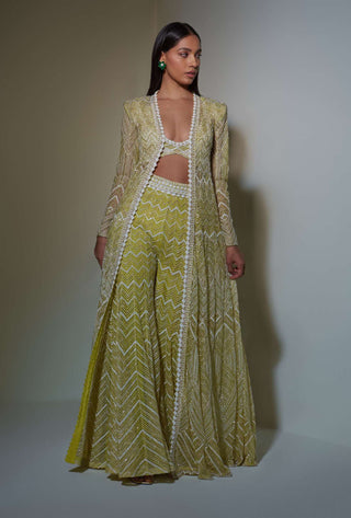 Ritika Mirchandani-Lime Green Sharara With Jacket And Bustier-INDIASPOPUP.COM