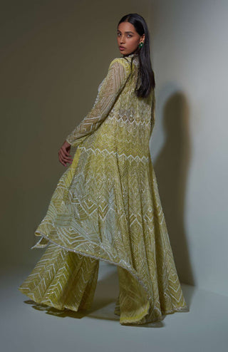 Ritika Mirchandani-Lime Green Sharara With Jacket And Bustier-INDIASPOPUP.COM